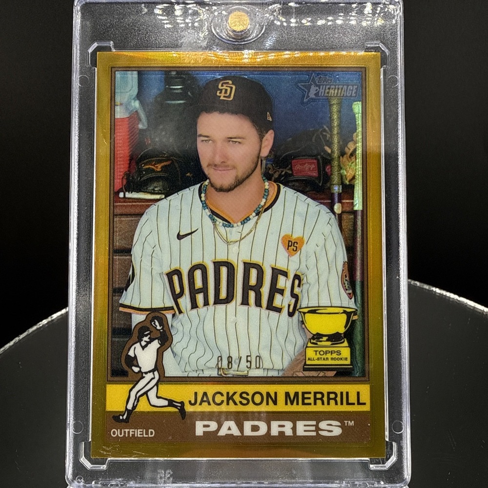 2025 Topps Heritage - High Number SP Jackson Merrill #422 Chrome Gold Border /50